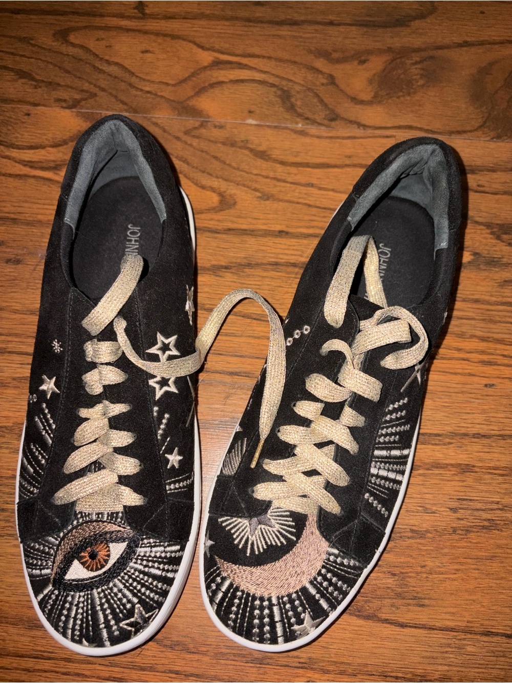 Johnny Was Black Embroidered Eye & Star Sneakers with Beige Laces